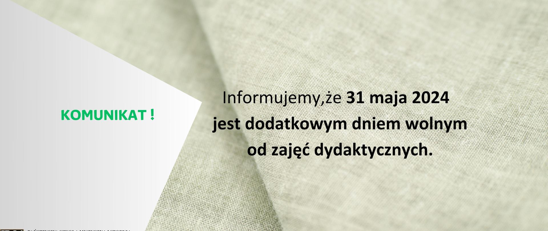 Baner z informacją o dniach dodatkowo wolnych w szkole.