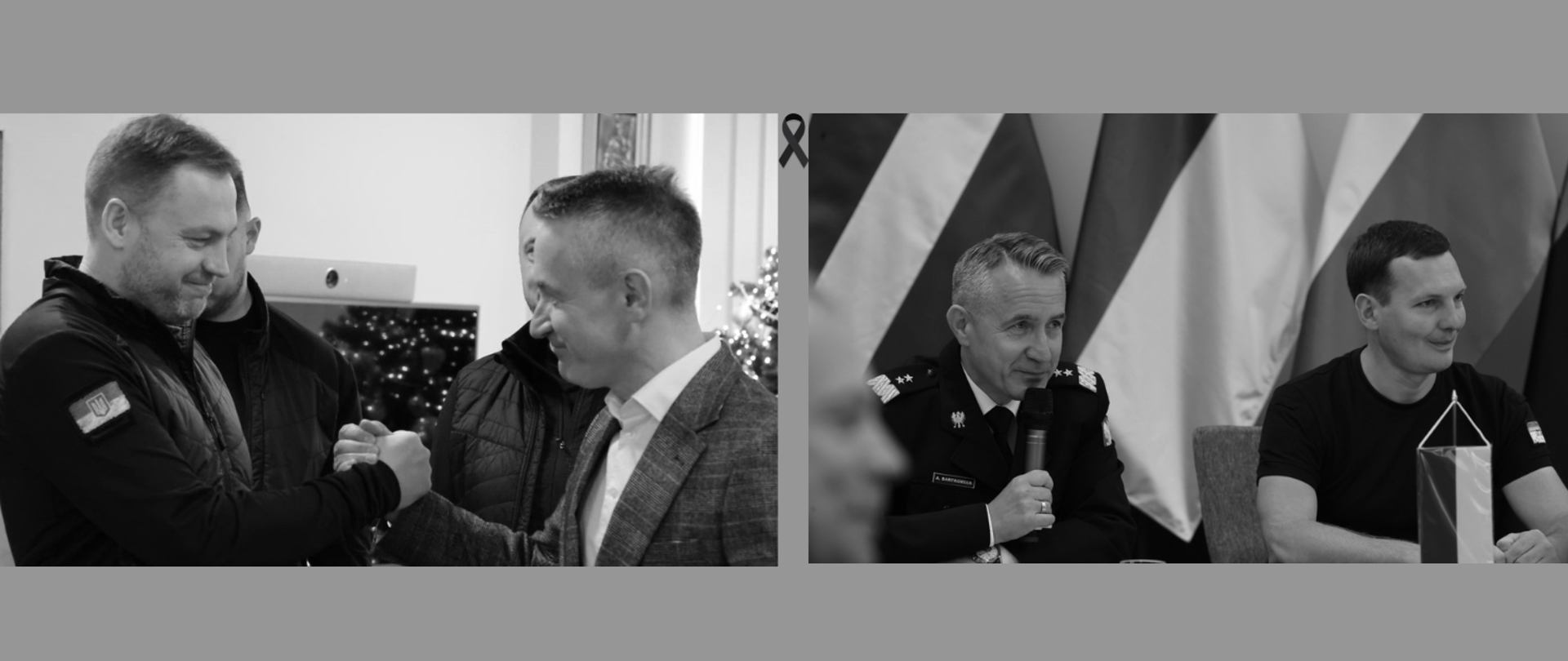 Dwa zdjęcia, po lewej Komendant Główny PSP wraz z tragicznie zmarłym ministrem Spraw Wewn. Ukrainy, po prawo Komendant Główny PSP wraz z tragicznie zmarłym wiceministrem Spraw Wewn. Ukrainy