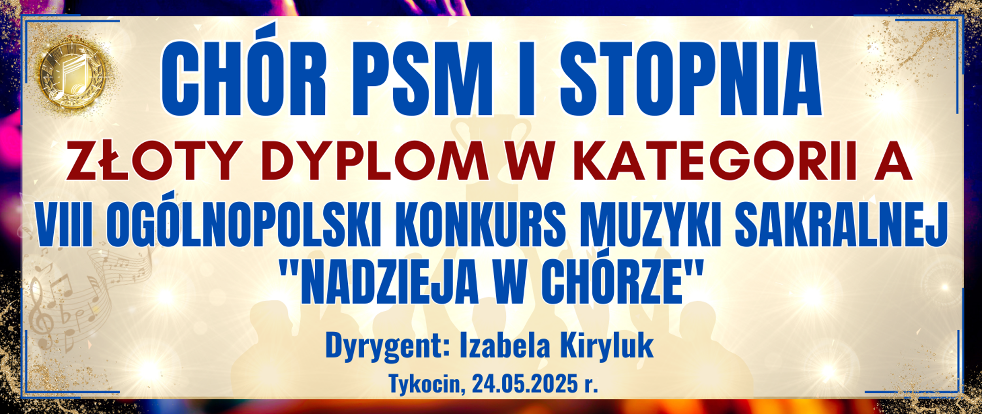 baner z ciemną kolorową ramką, jasne tło w środku z informacją o wyróżnieniu