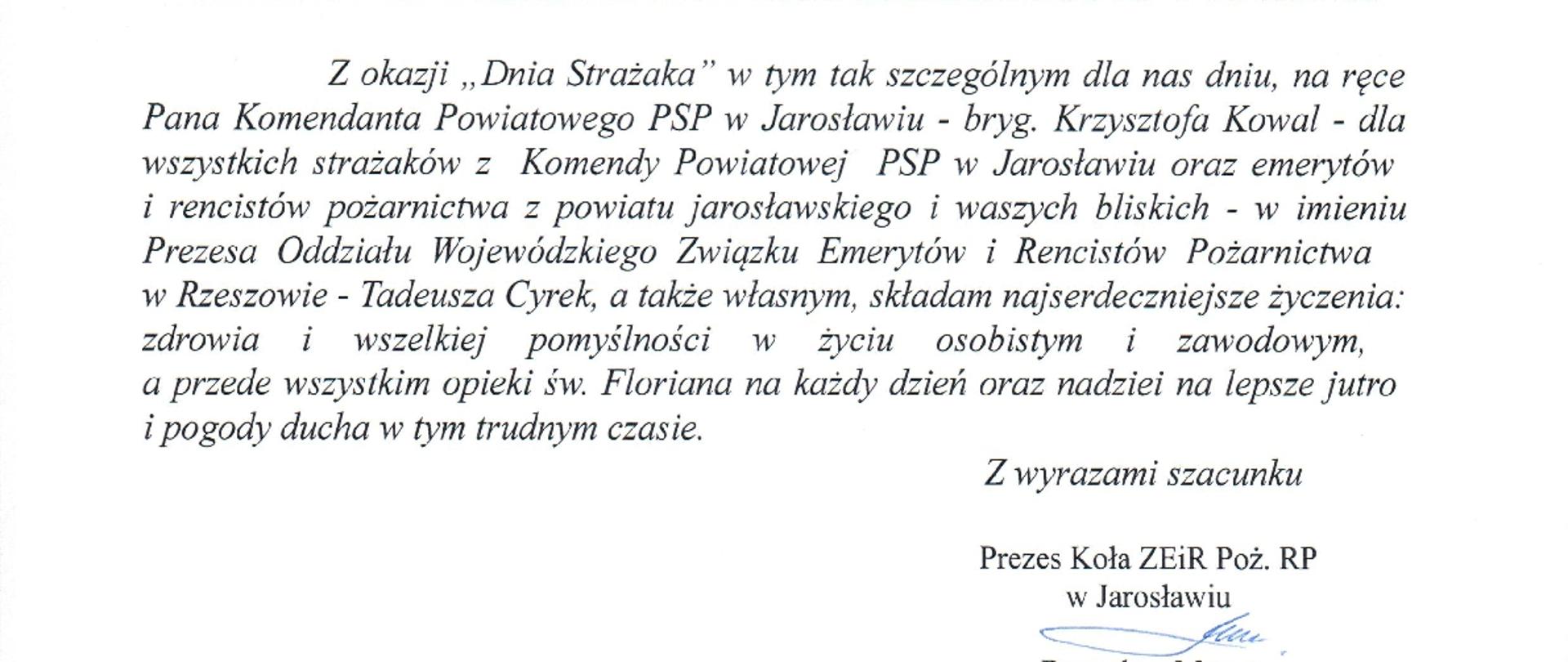 Zdjęcie przedstawia życzenia Prezesa ZEiR Poż. RP