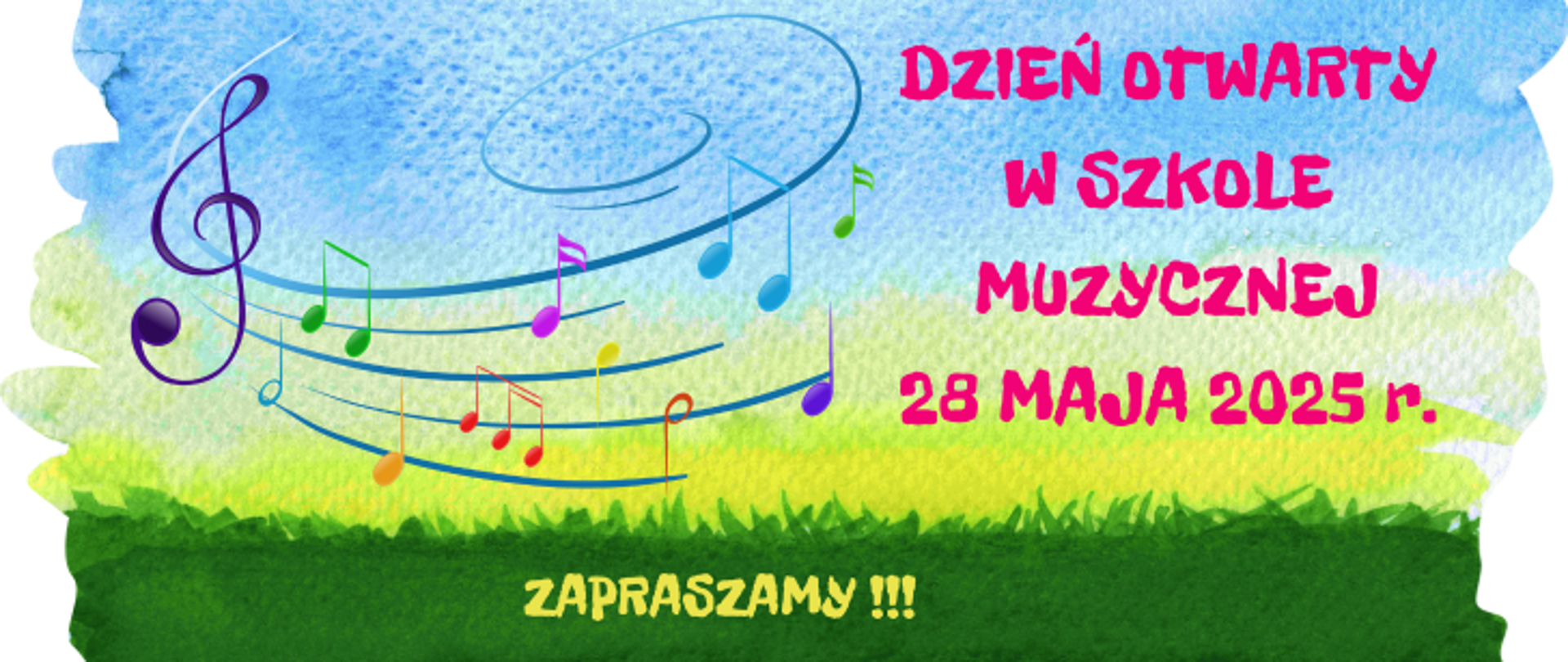 Grafika z napisem dzień otwarty w szkole muzycznej
