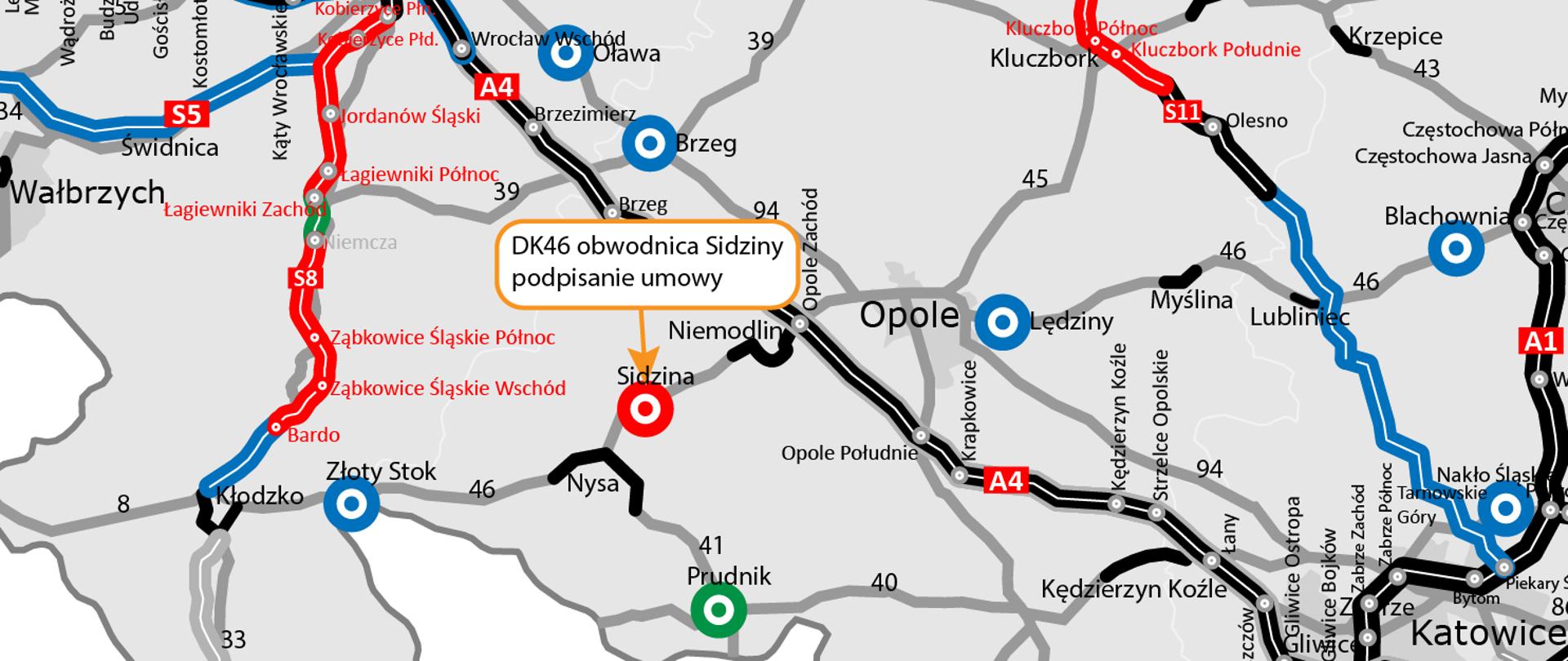 Infografika_umowa na budowę obwodnicy Sidziny w ciągu DK46