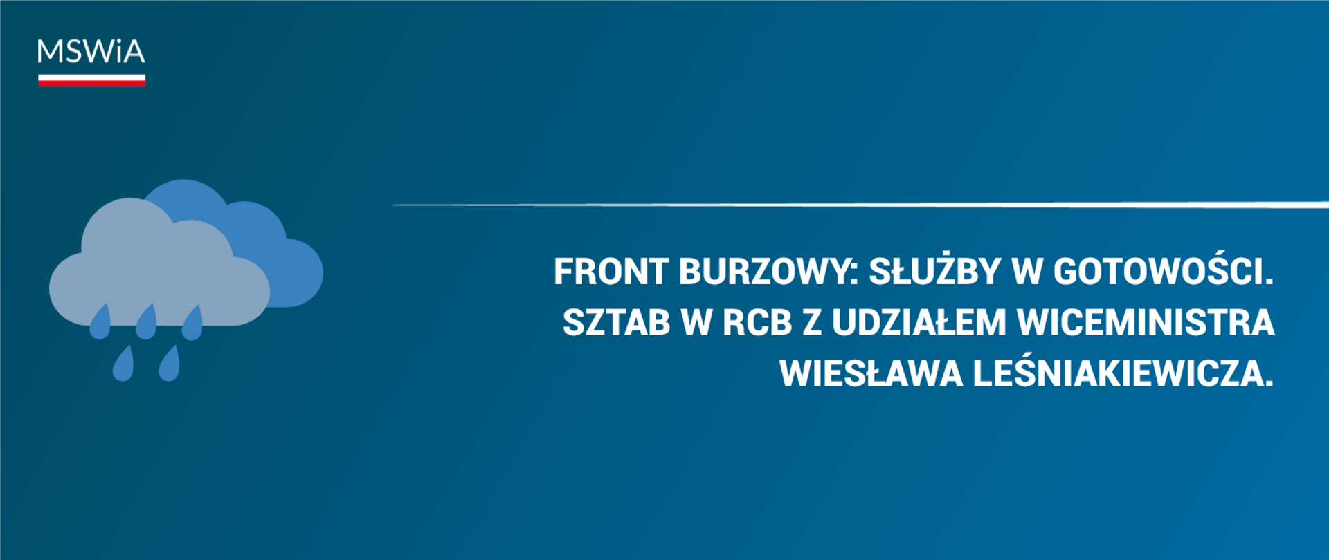 Front burzowy: służby w gotowości. Sztab w RCB z udziałem wiceministra Wiesława Leśniakiewicza.