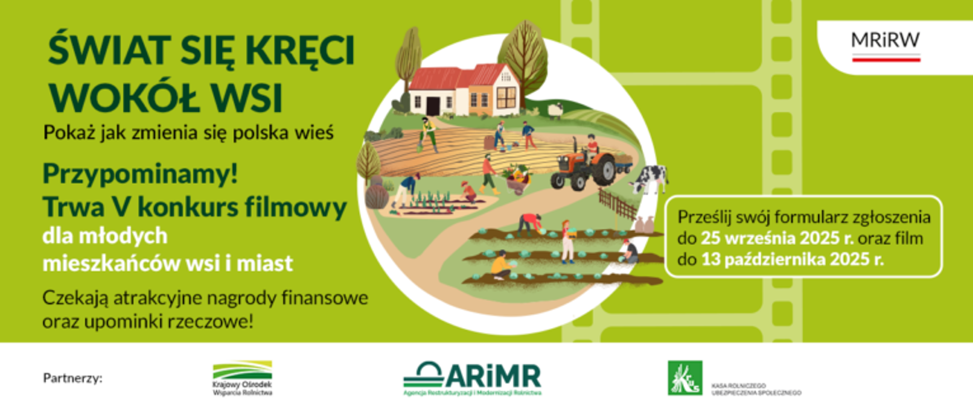 Grafika informacyjna promująca V konkurs filmowy »Świat się kręci wokół wsi«