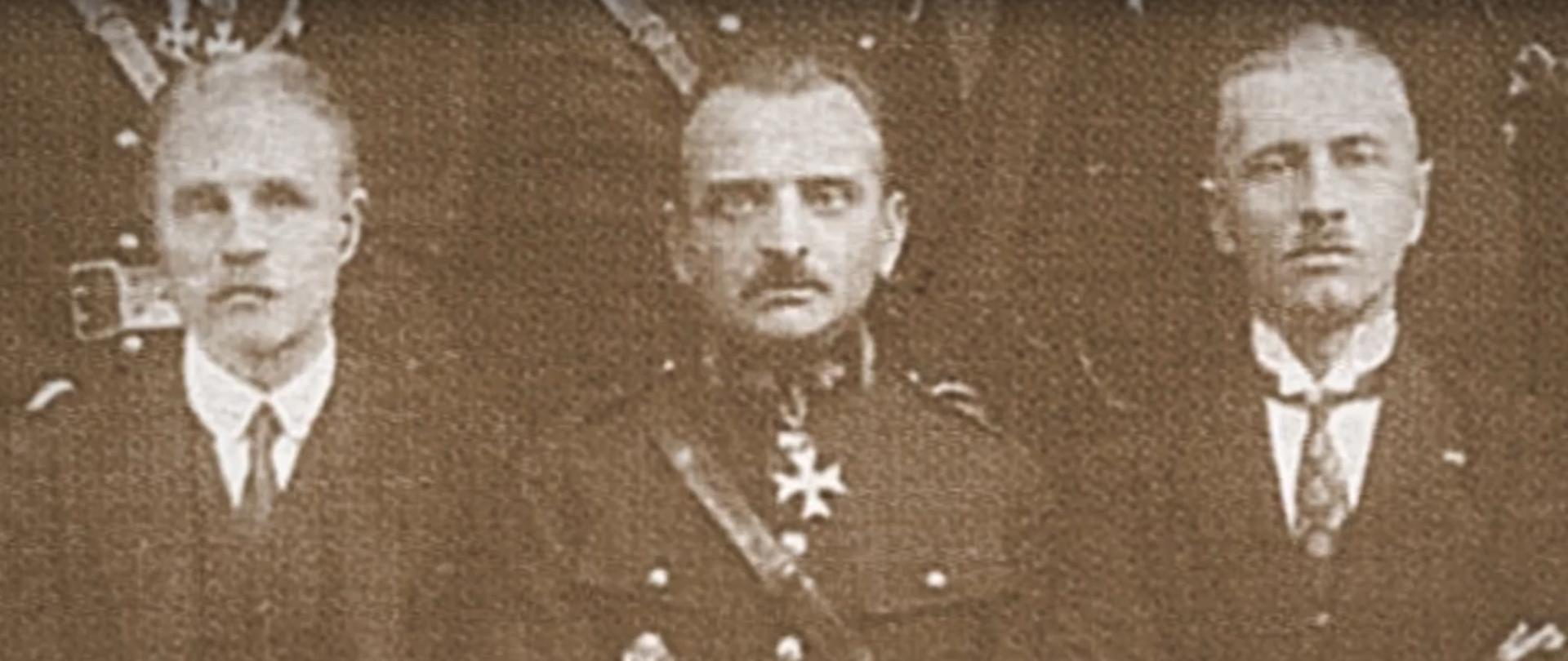 Bolesław Chomicz w towarzystwie dwóch mężczyzn