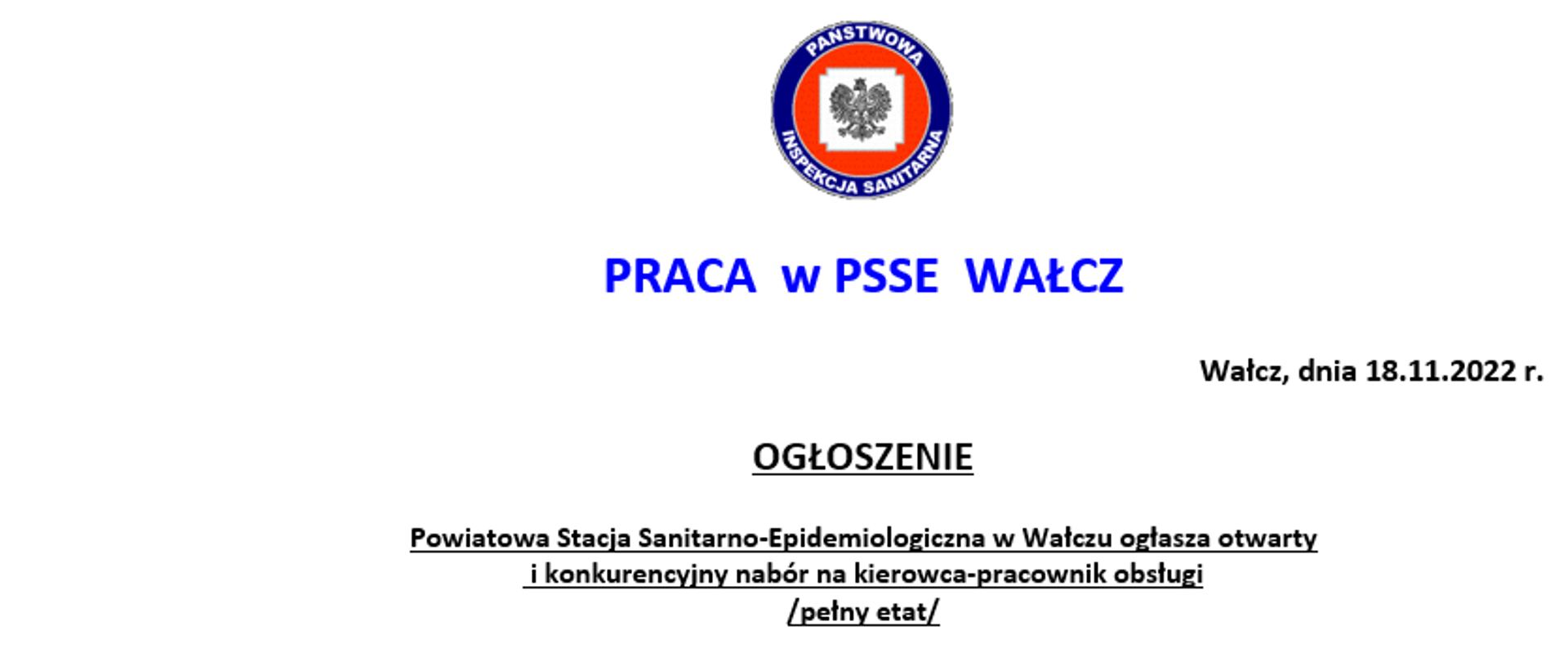 Oferta pracy kierowca-pracownik obsługi
