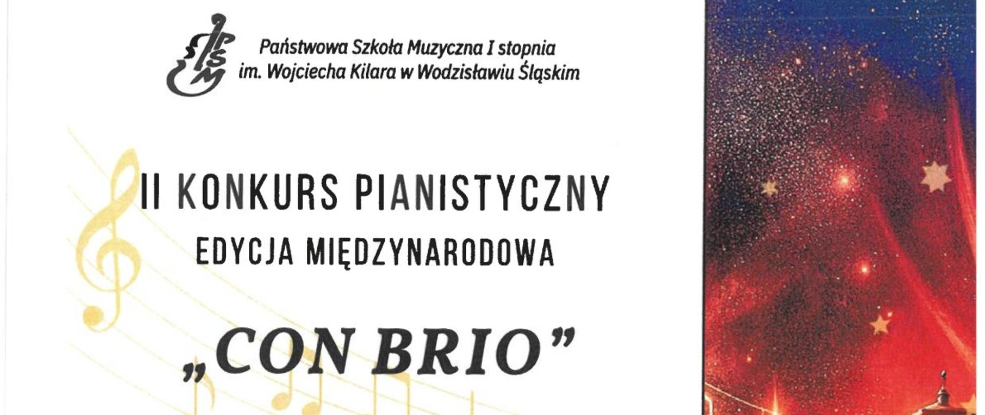 Dyplom wyróżnienia Franciszka Podsiadły w drugim Międzynarodowym Konkursie Pianistycznym w Wodzisławiu Śląskim w dniach od jedenastego do dwunastego maja dwa tysiące dwudziestego szóstego roku