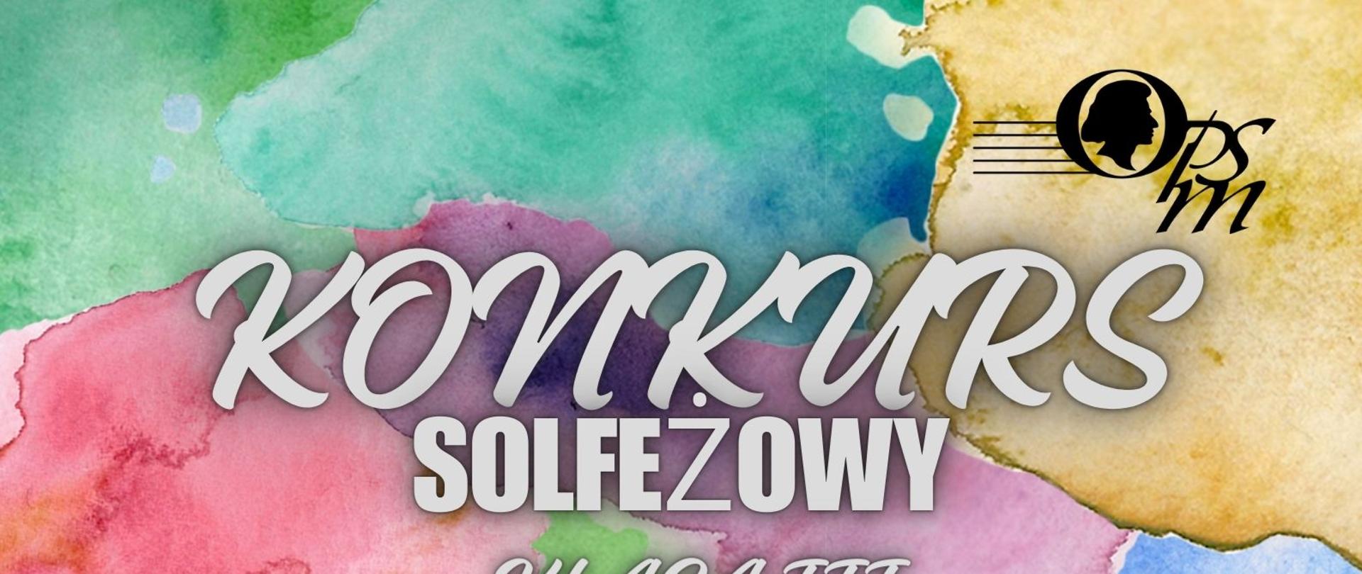 na kolorowym tle w dolnej część dzwonki chromatyczne w prawym górnym rogu logo szkoły na środku informacja o konkursie solfeżowym klasy III dacie, godzinie i miejscu wydarzenia
