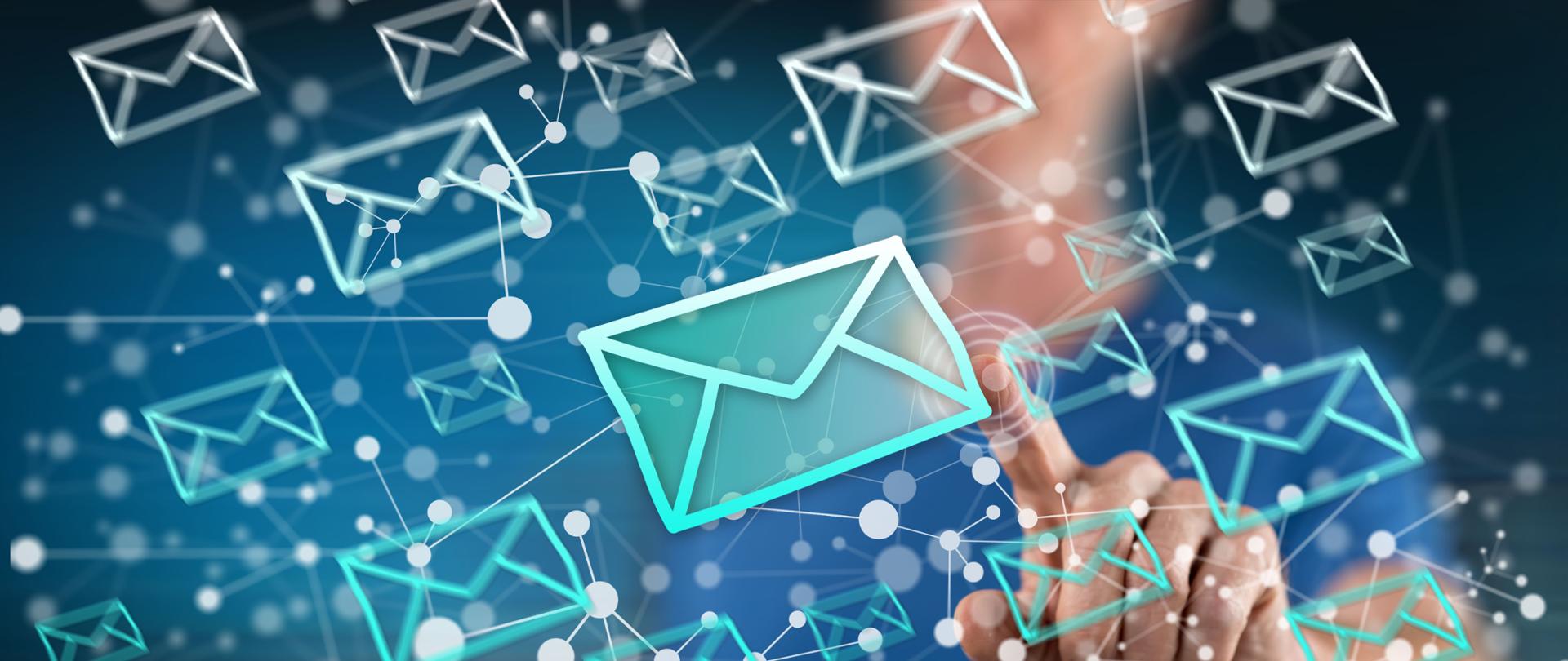 Man touching an e-mail concept on a touch screen with his finger