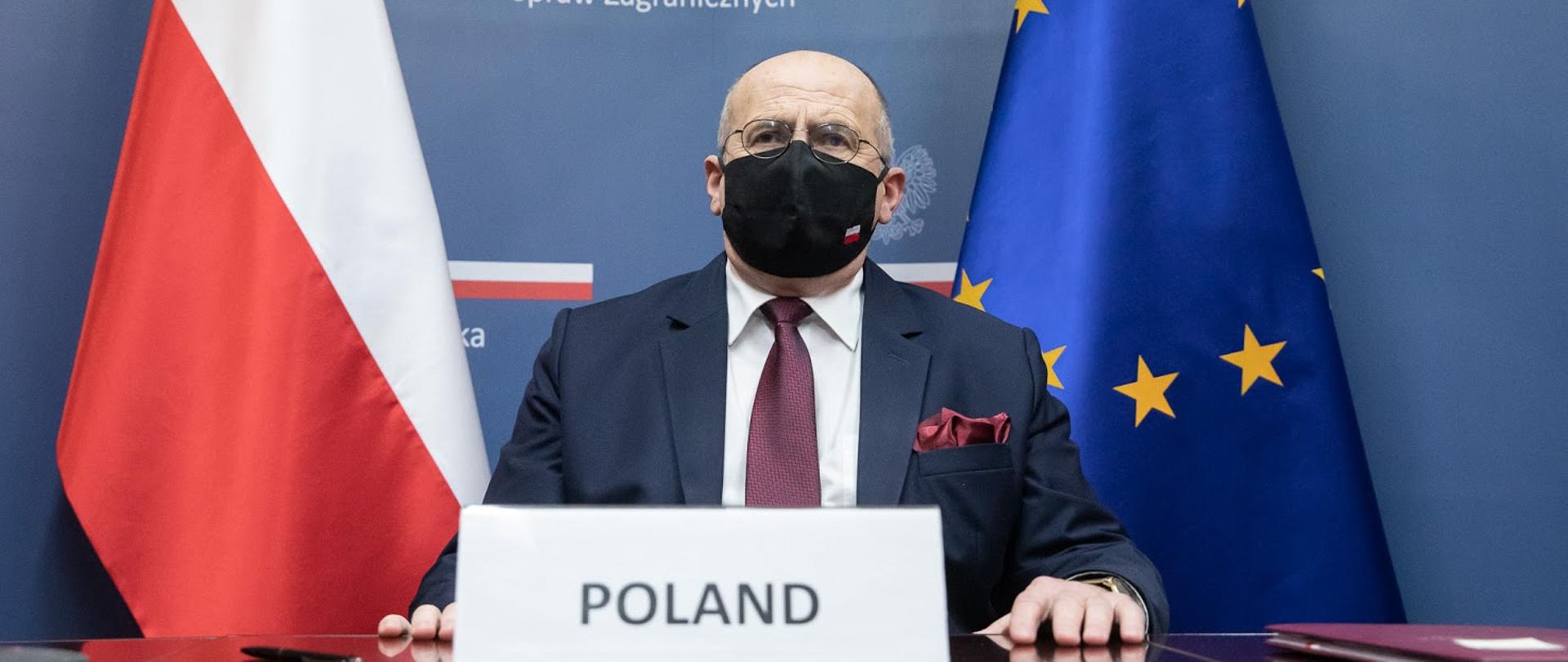 2020.12.03 Warszawa . Minister Zbigniew Rau . Wideokonferencja OBWE .Fot. Tymon Markowski / MSZ