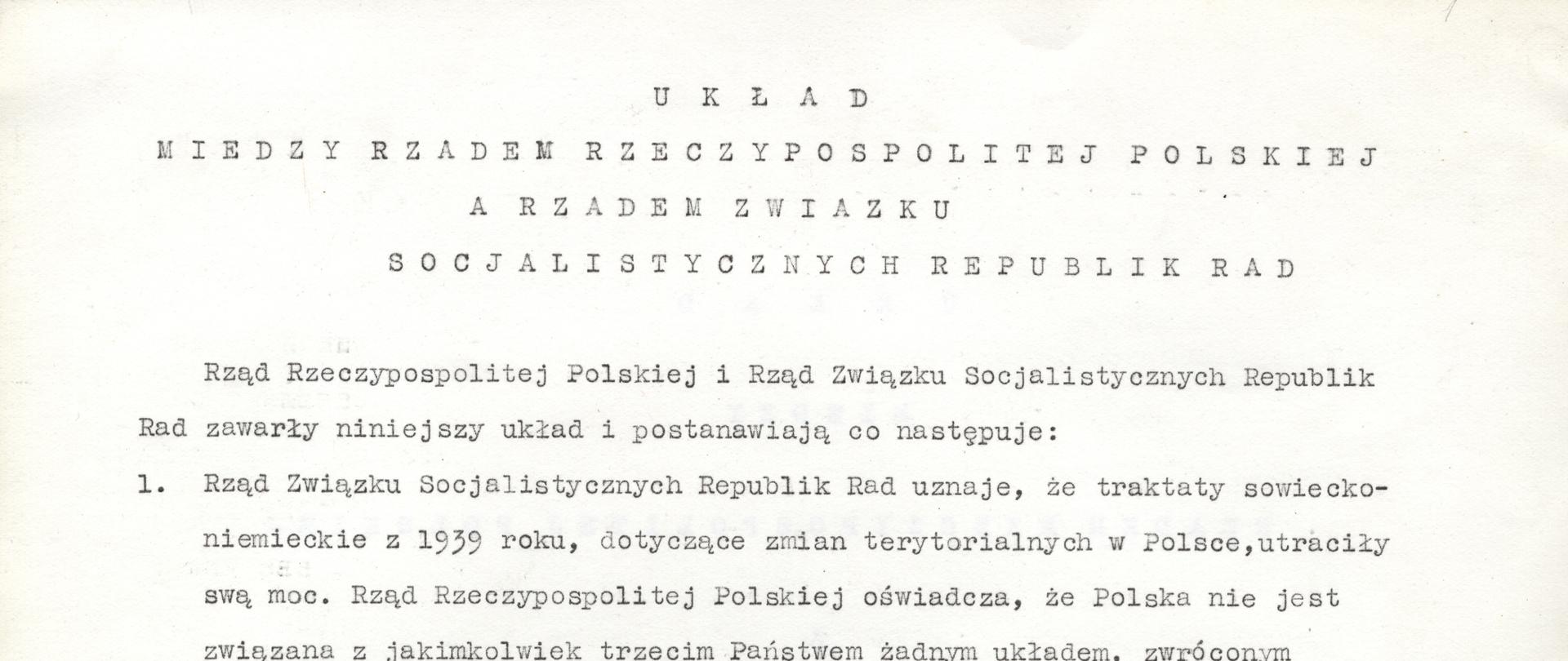 Polski tekst układu polsko-radzieckiego z 30 lipca 1941 roku z podpisem premiera Władysława Sikorskiego.