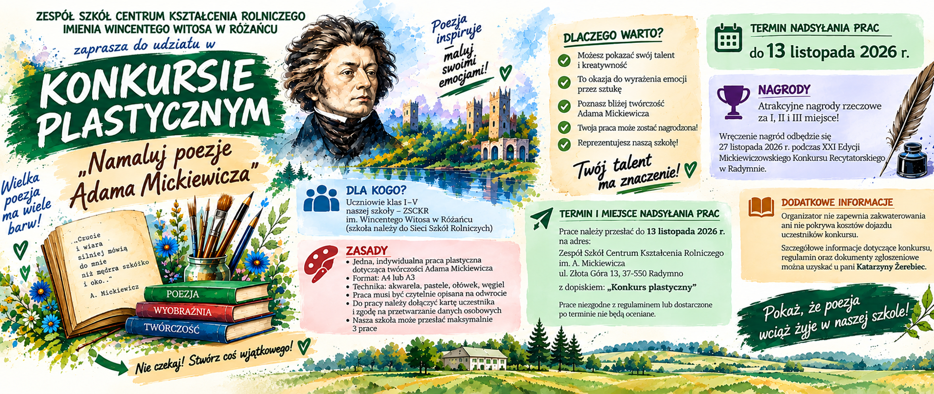 Konkurs plastyczny „Namaluj poezję Adama Mickiewicza”.