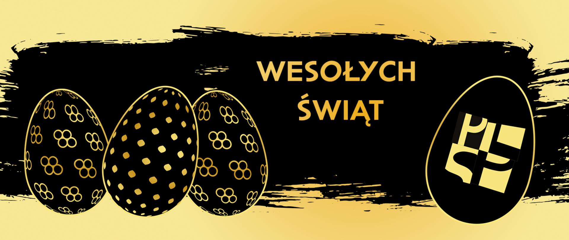 Kartka Wielkanocna z napisem Wesołych Świąt w kolorystyce czarno żółtej