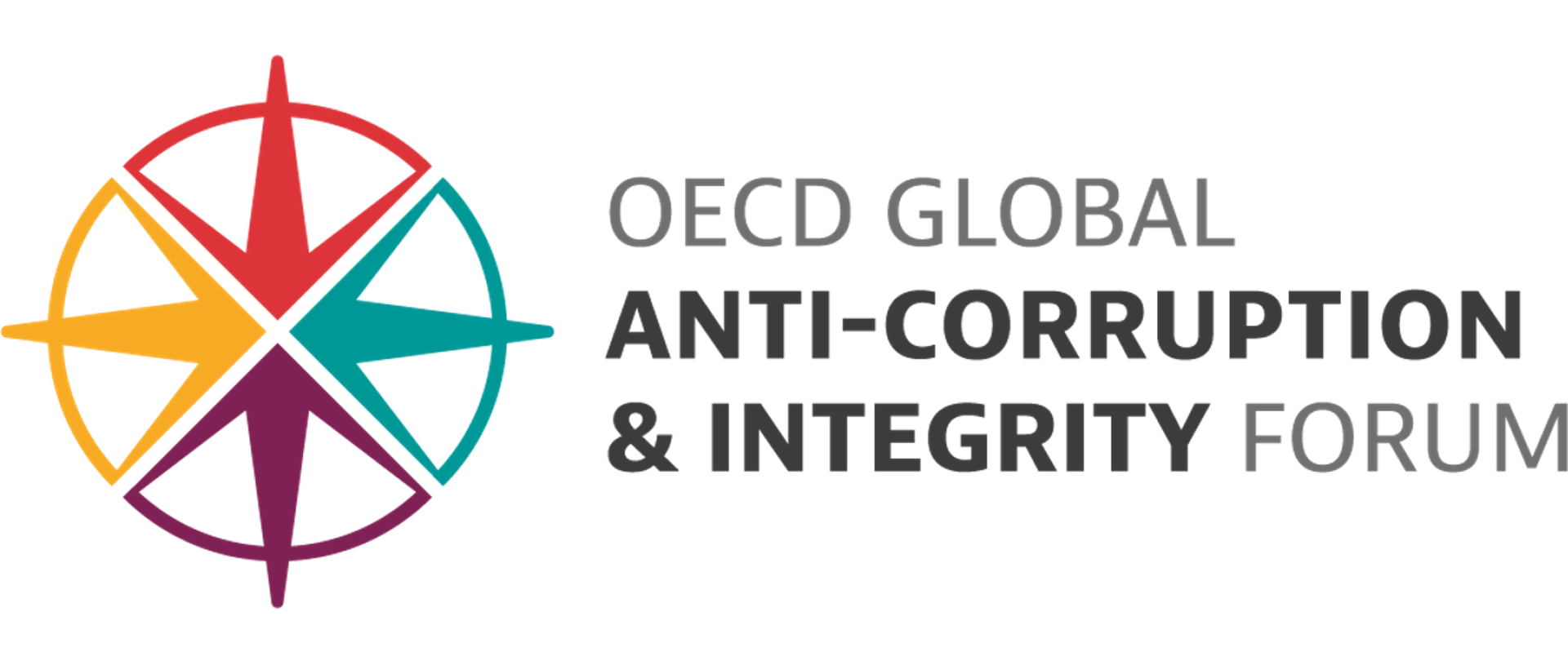 Logo w kształcie gwiazdy wpisanej w koło, w czterech kolorach: żółtym, fioletowym, turkusowym i czerwonym. Po prawej stronie napis: OECD GLOBAL Anti-corruption & Integrity Forum.