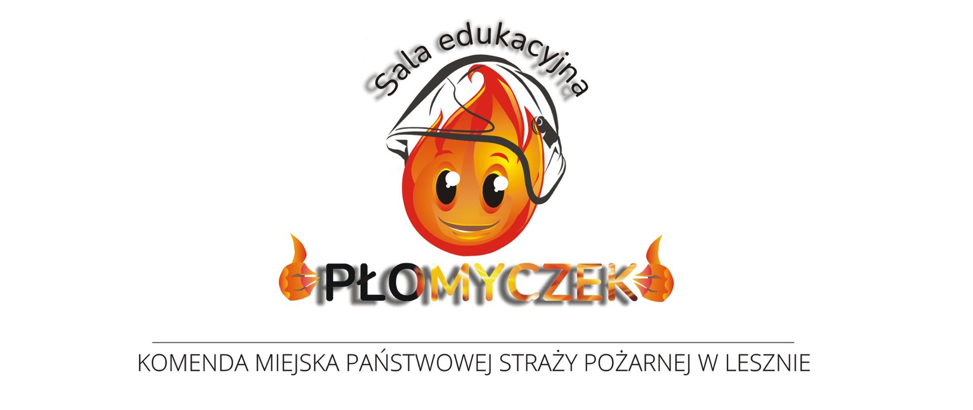 Ikona płomienia w hełmie strażacki z napisami.