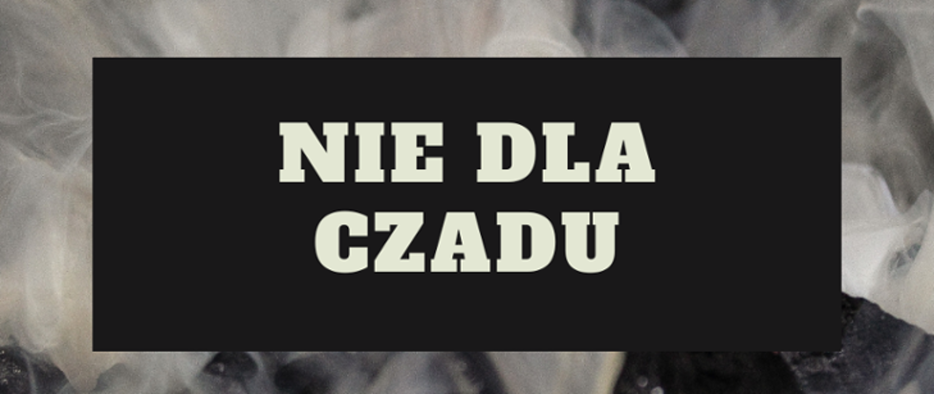 Na tle unoszącego się szarego dymu znajduje się czarny prostokąt z dużym, białym napisem: „NIE DLA CZADU”.