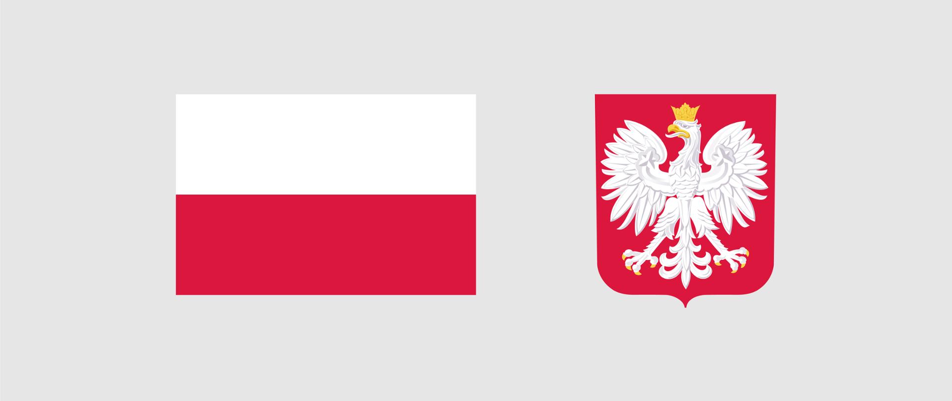 Grafika zawierająca flagę i godło Rzeczypospolitej Polskiej
