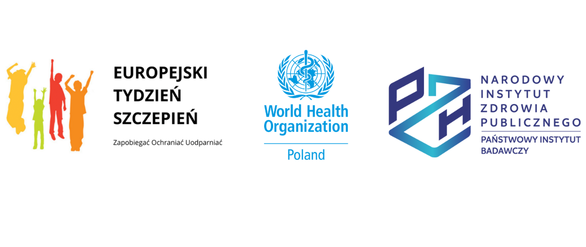 Europejski Tydzień Szczepień - logo, WHO - logo, PZH - logo