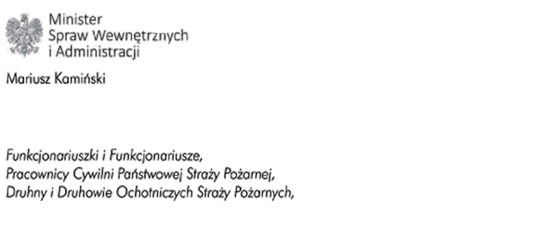 Zdjęcie zawiera życzenia Ministra Spraw Wewnętrznych i Administracji