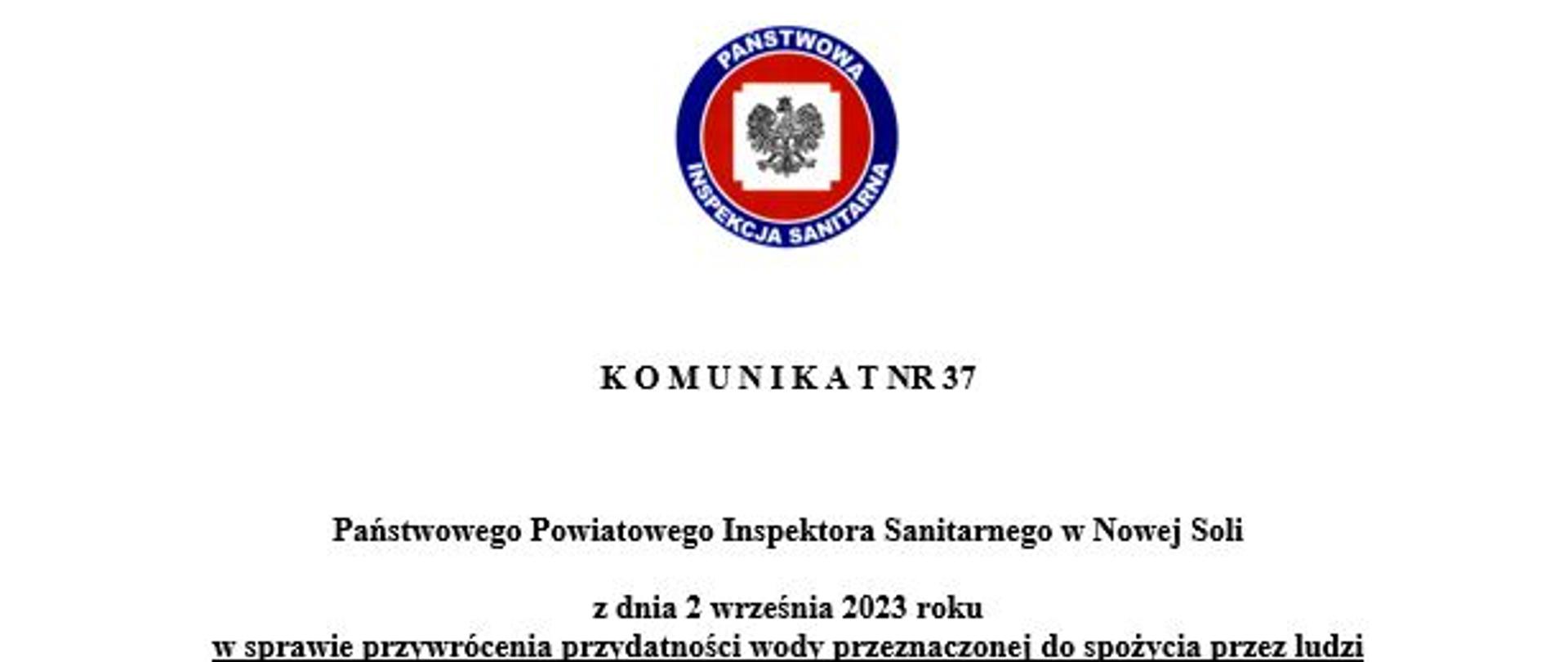 Komunikat nr 37 przydatność w części wodociągu Radwanów