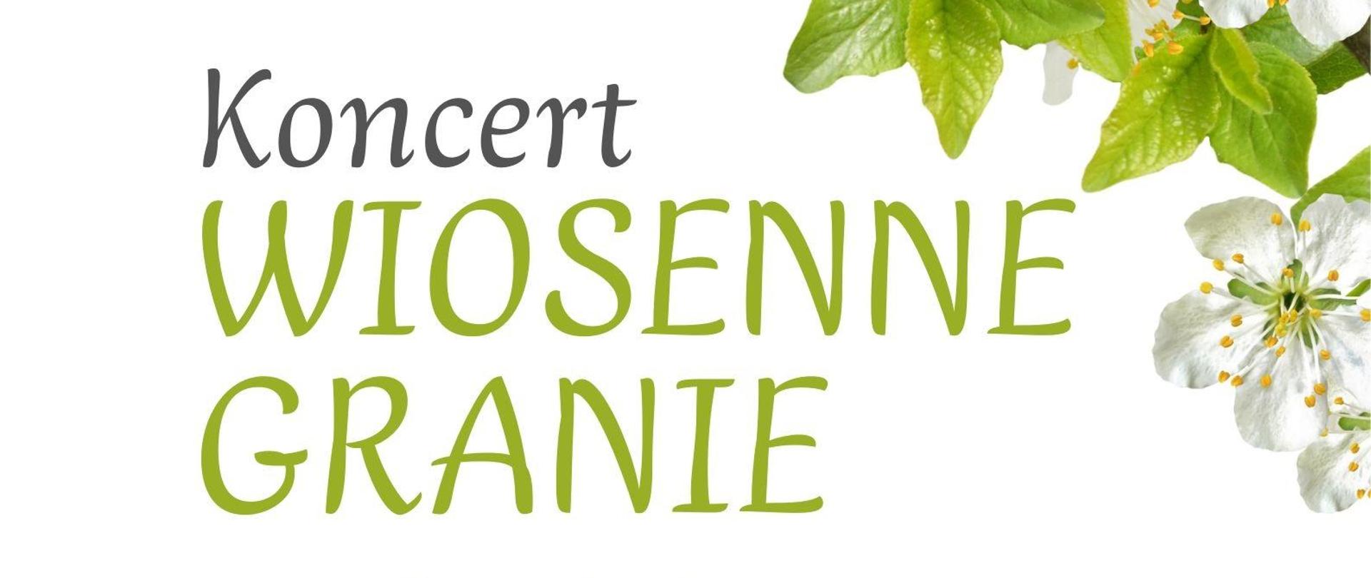 Na białym tle czarno- zielone napisy. W rogach plakatu u góry i na dole białe kwiaty i zielone liście. Na samym dole w lewym rogu małe obramowanie w kolorze czarnym.
