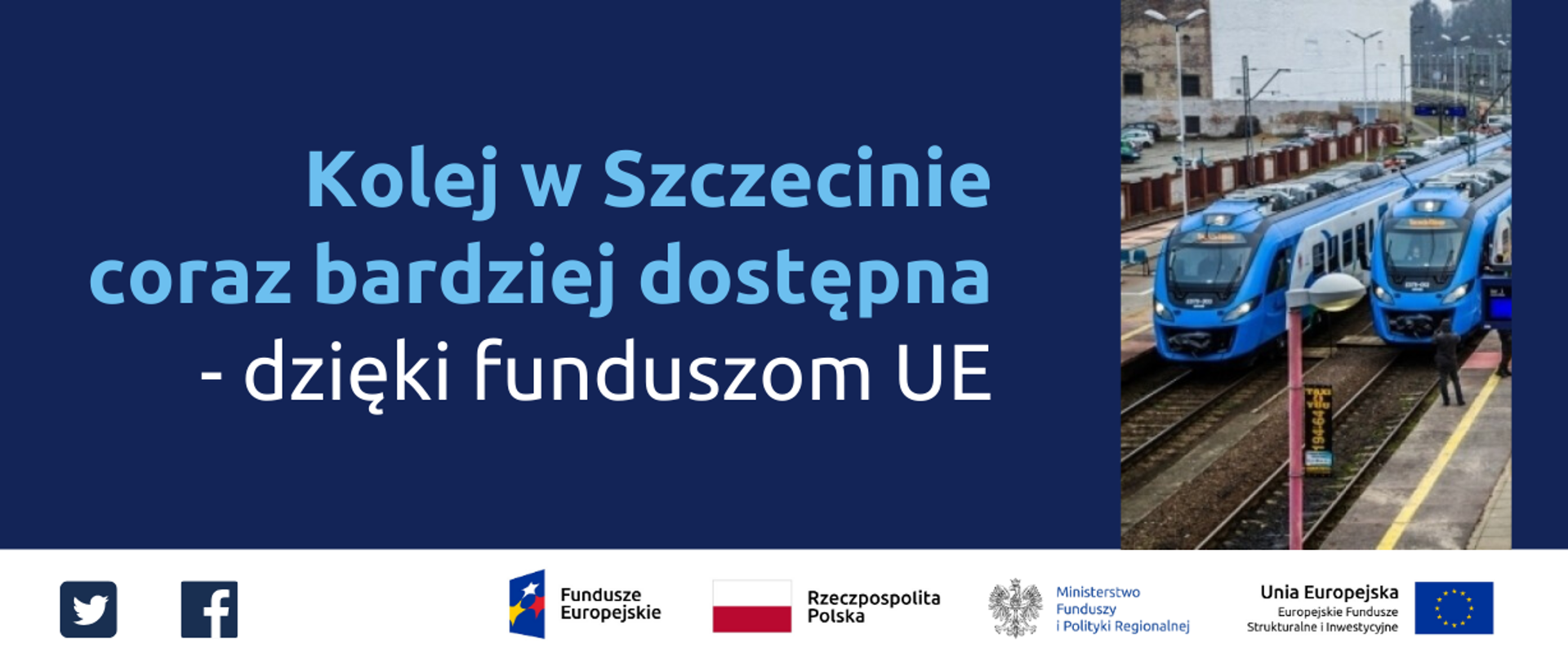 infografika przedstawia tytuł projektu i zdjęcie pociągów stojących przy peronie