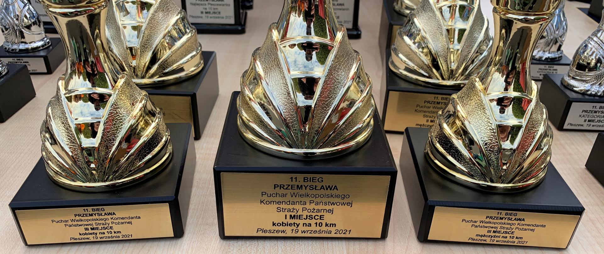 Na zdjęciu puchary dla zwycięzców w II Biegu Służb Mundurowych o Puchar Wielkopolskiego Komendanta Wojewódzkiego PSP