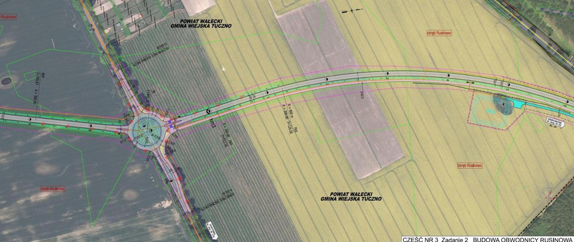 Fragment planu sytuacyjnego - obwodnica Rusinowa DK22