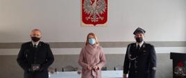 Poseł na Sejm RP Marta Kubiak, st. kpt. Jarosław Kołak, prezes OSP Głomsk Szymon Tomke