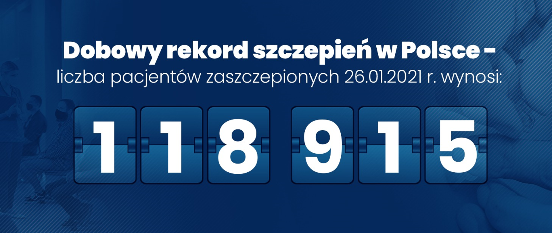 Dobowy rekord zakażeń w Polsce 118 915 - biały napis na niebieskim tle