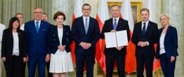 Prime Minister Mateusz Morawiecki during the ceremony of signing the Act on Bridging Pensions by the President.