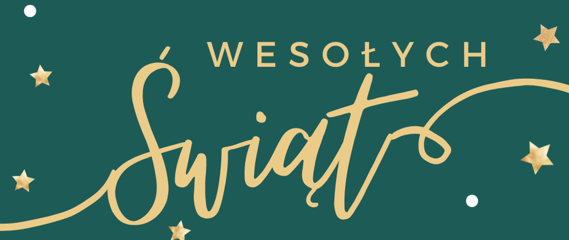 Plakat życzenia świąteczne na zielonym tle w rogach złote gwiazdy, na środku u góry strony życzenia złoty napis wesołych świąt wypełnionych radością i miłością, niosących spokój i odpoczynek, a także miłych chwil spędzonych w gronie najbliższych oraz szczęścia i pomyślności w nowym roku wszystkim uczniom, rodzicom i pracownikom życzy Dyrektor Tadeusz Widera.