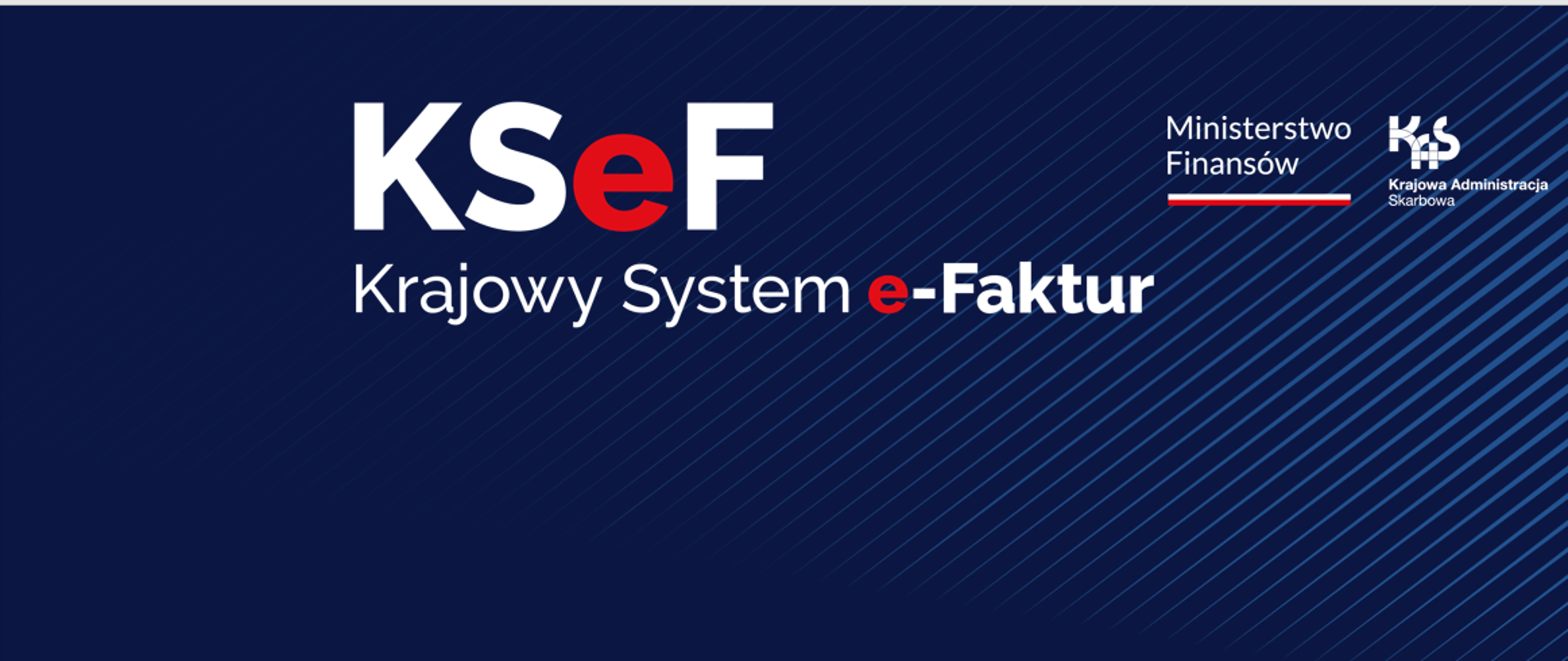 Biały napis KSeF Krajowy System e-Faktur na granatowym tle.