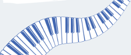 Plakat w kolorach szarym i fioletowym z klawiaturą fortepianu przebiegającą przez jego środek i szczegółami koncertu