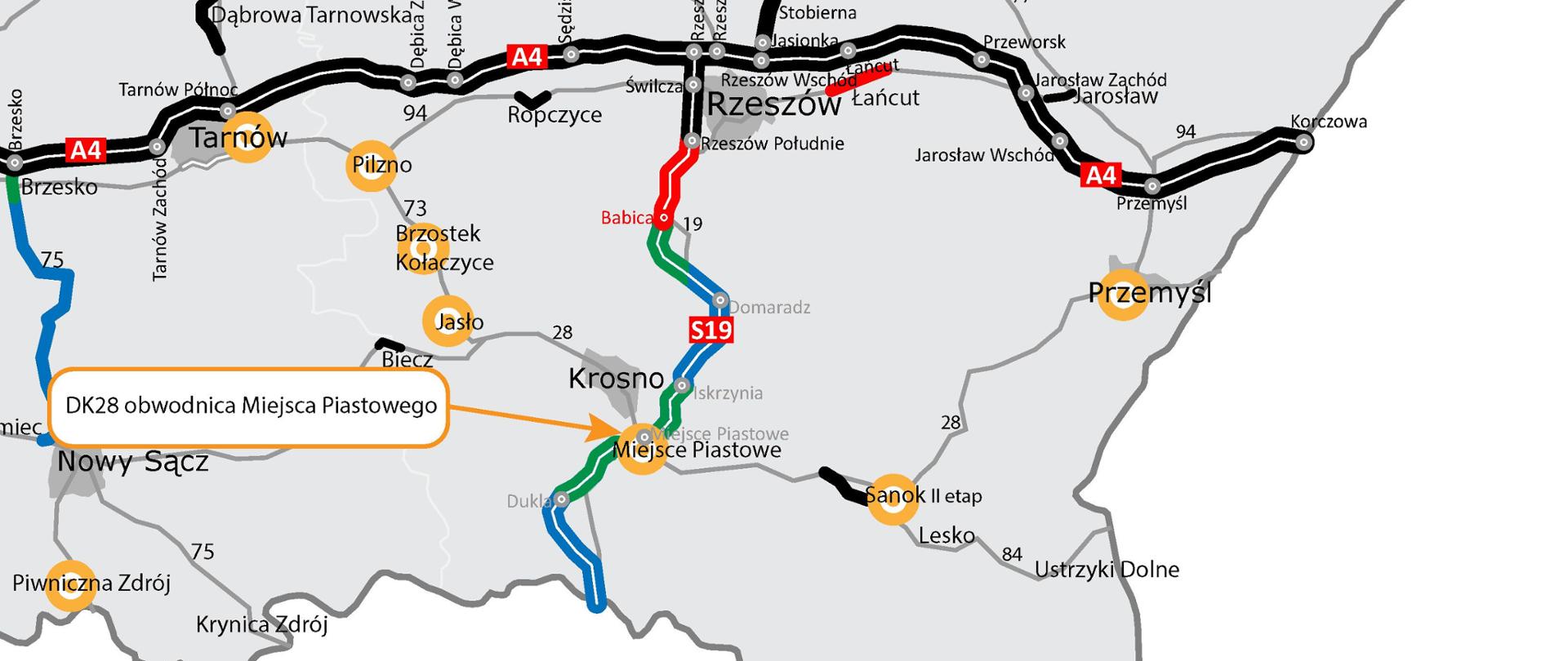 mapa z zaznaczoną lokalizacją obwodnicy Miejsca Piastowego