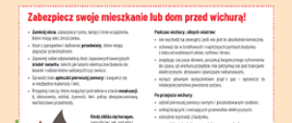 Grafika z zaleceniami bezpiecznych zachowań podczas silnych wiatrów