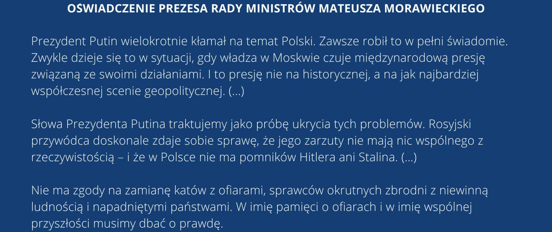 Oświadczenie Prezesa Rady Ministrów Mateusza Morawieckiego.