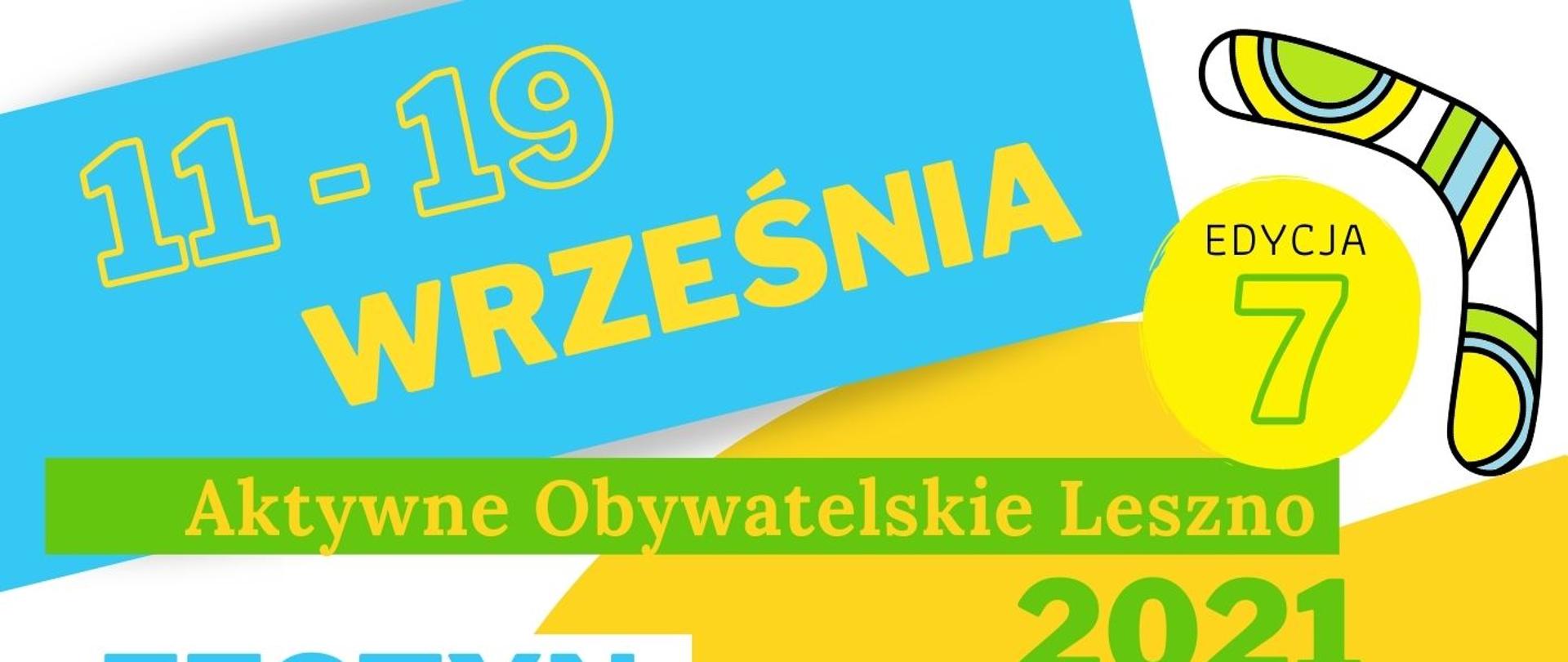 Plakat z kolorowymi napisami i obrazami.