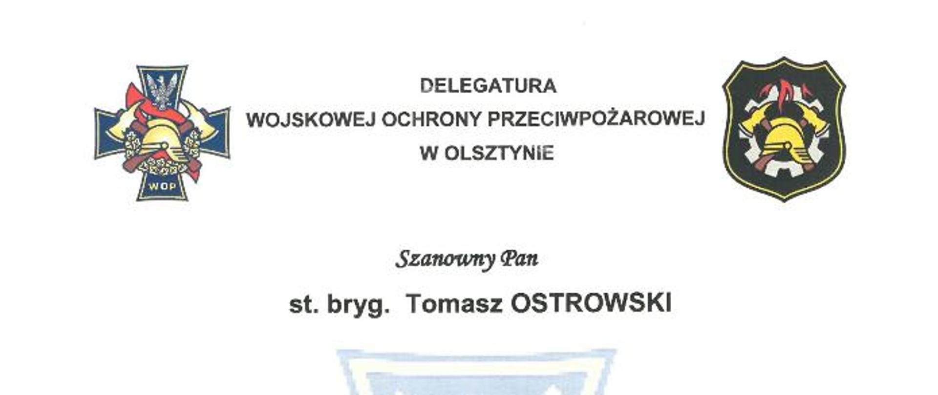Okolicznościowe życzenia z okazji Dnia Strażaka 2021 nadesłane z Delegatury Wojskowej Ochrony Przeciwpożarowej w Olsztynie