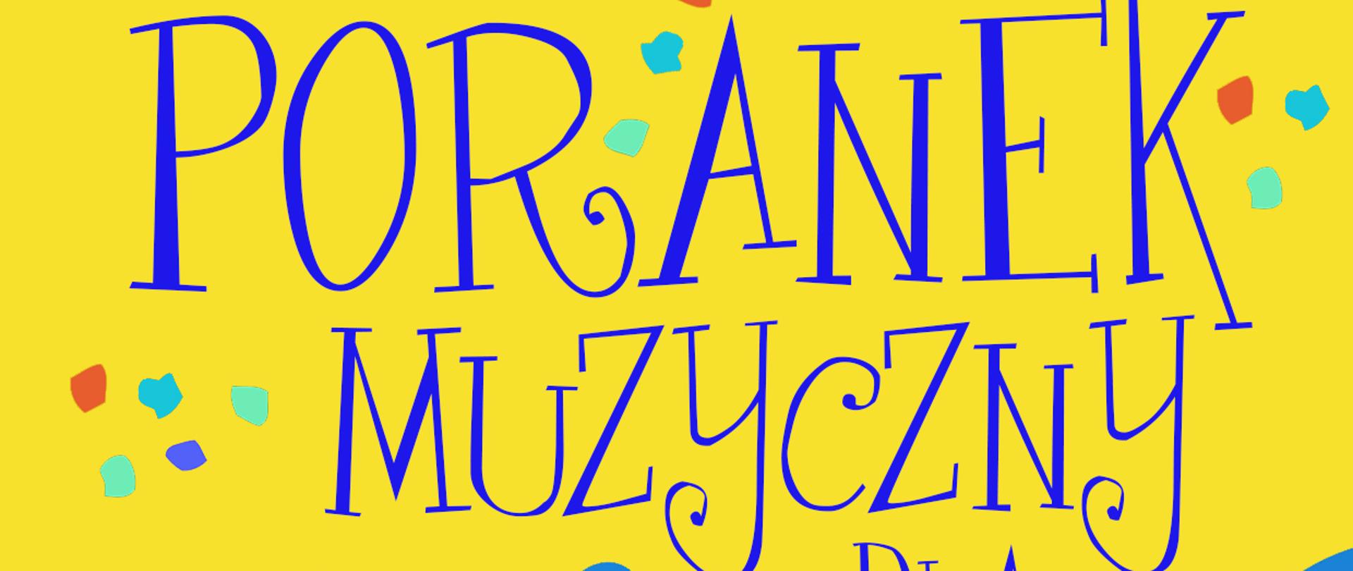 Na żółtym tle na górze plakatu napis czarnymi literami: Państwowa Szkoła Muzyczna I stopnia im. Emila Młynarskiego w Augustowie zaprasza na spotkanie pt. Poranek Muzyczny dla dzieci. Poniżej z lewej strony w programie: Poznajemy świat muzyki filmowej. Prowadzenie: Bartosz Świerakowski, Muzyka: Grzegorz Sobczak., sobota 10.2.2024, godz. 11.00, sala koncertowa PSM Augustów, ul. Wybickiego 1, wstęp wolny. W prawej dolnej części plakatu kontur kury w kolorowe cętki z niebieskim grzebieniem i ogonem z klawiaturą fortepianu.
