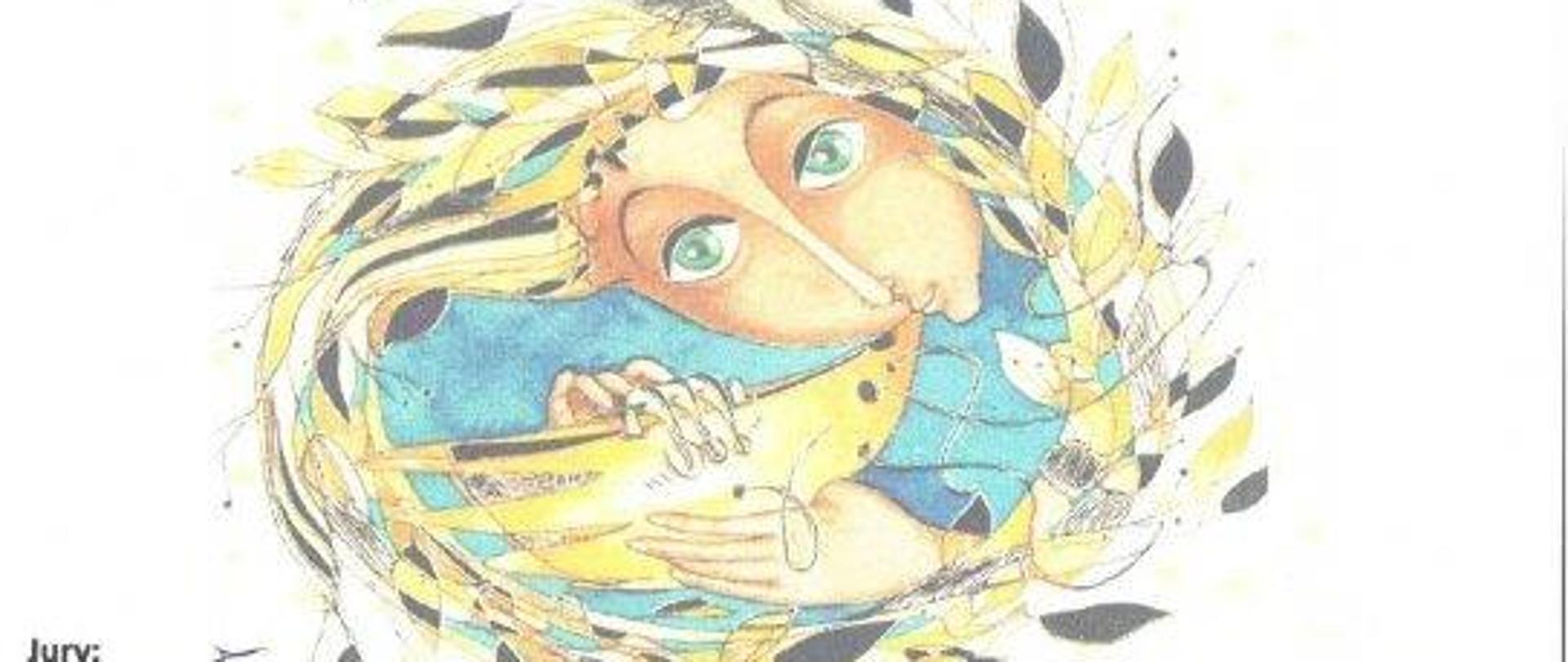 Na załączonych dyplomach na beżowym tle widnieje głowa dziewczynki z instrumentem dętym, ozdobiona jesiennymi liśćmi.
Widnieje napis Festiwal Muzyki Słowiańskiej, data 17 listopad 2022, imię i nazwisko ucznia oraz miejsce które otrzymał. Poniżej podpisy jurorów i dyrektora szkoły.
