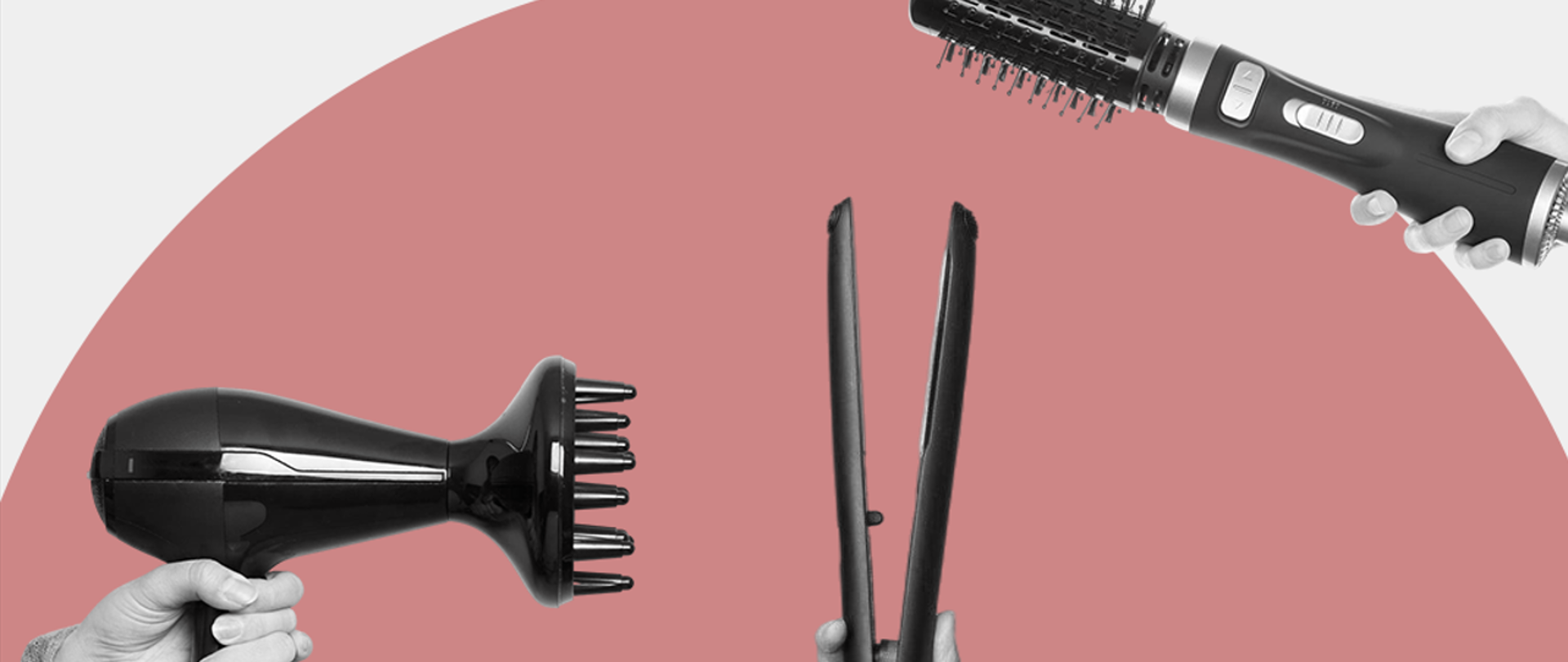 Baner prezentujący suszarkę, prostownicę i lokówkę