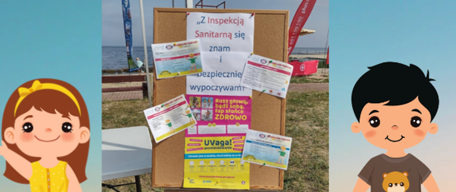 Stoiska edukacyjno-profilaktyczno-pomiarowe na kąpieliskach - tablica z informacjami na temat bezpieczeństwa podczas wypoczynku