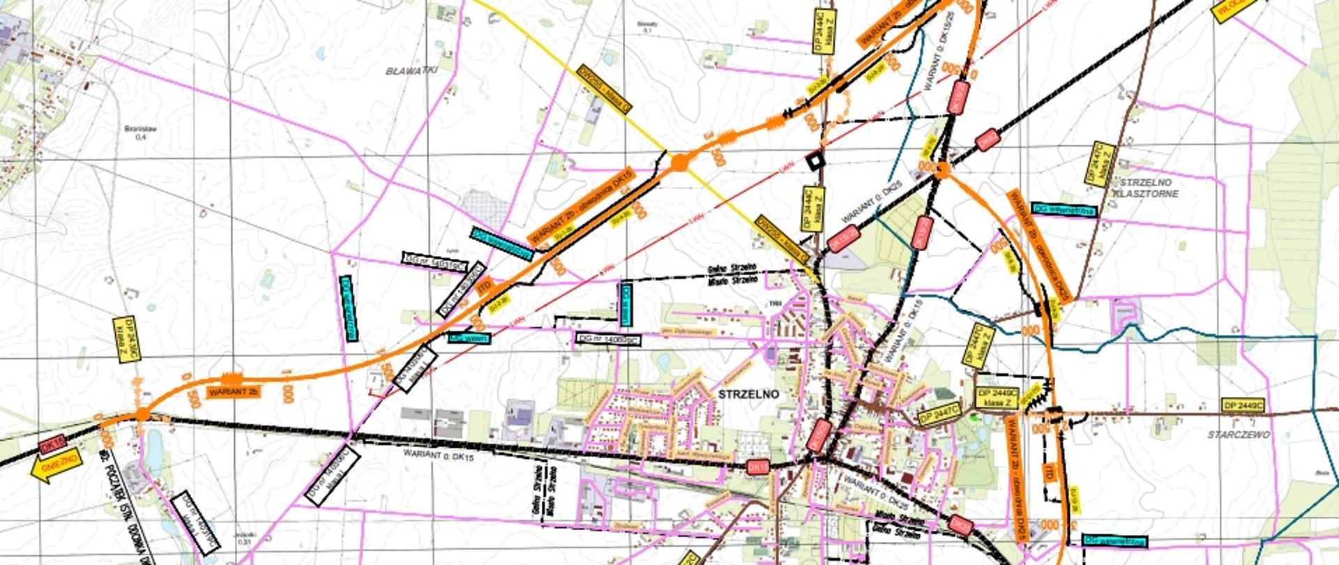 Wariant 2b obwodnicy Strzelna (pomarańczowy)