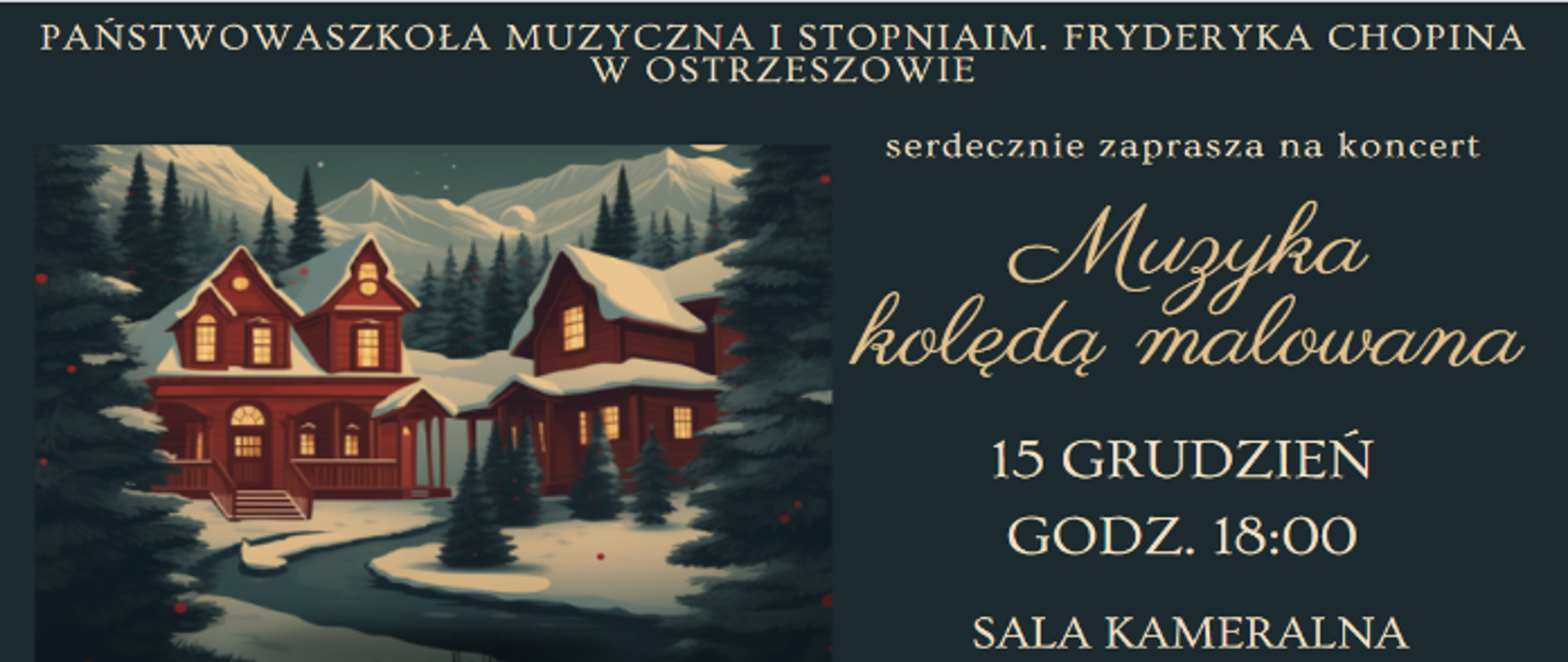 biały napis na zielonym tle z elementami świątecznymi