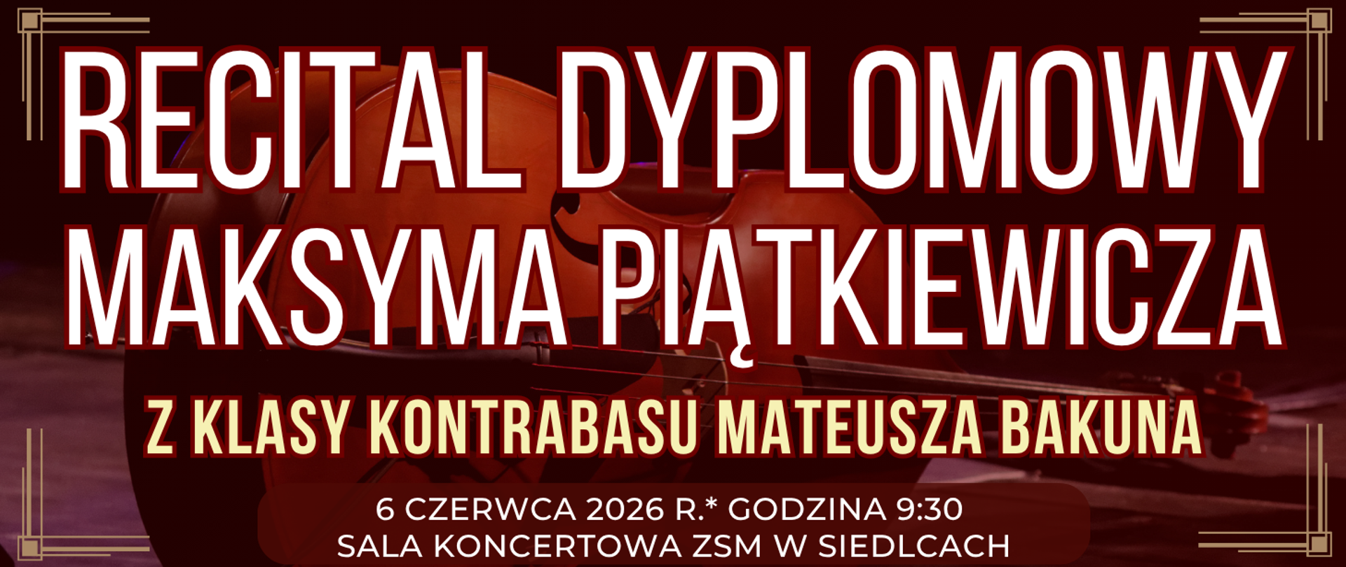 baner w tle leżący na boku kontrabas oraz informacja o wydarzeniu