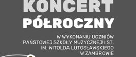 plakat podzielony jest na dwie części pod względem barwy tła. Górna jest grafitowa dolna jest jasno szara.W górnej części umieszczona jest dużą czcionką nazwa koncertu oraz informacja o wykonawcach. W dolnej części miejsce i dokładny termin, natomiast w centralnej części data i godzina czerwoną czcionką oraz element graficzny składający sie z dwóch nut i dwóch serc. W prawym dolnym rogu umieszczono logo szkoły.