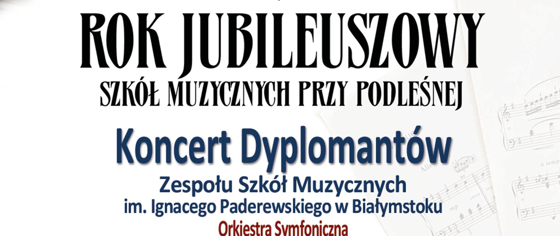 plakat z zdjęciem szkoły w nocy z informacjami o koncercie dyplomatów który ma się odbyć 5 kwietnia o godzinie 19:00