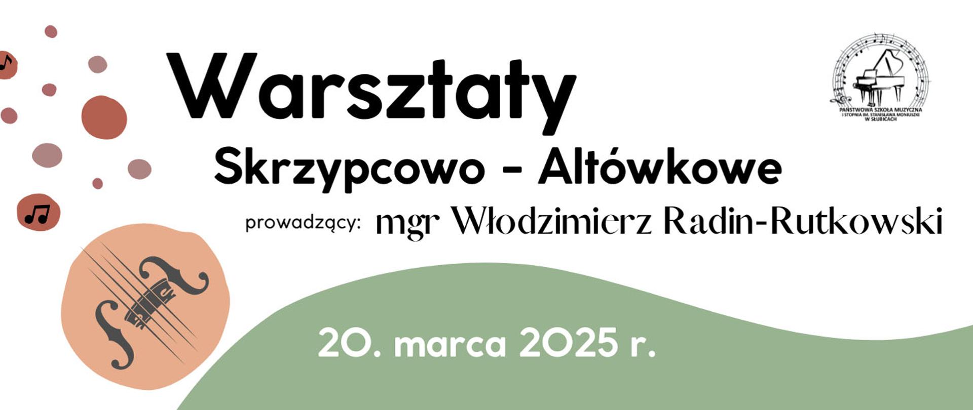 Baner zapowiadający warsztaty skrzypcowo - altówkowe.
