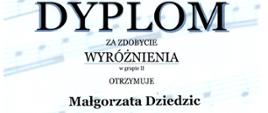 Wyróżnienie dla Małgorzaty Dziedzic z klasy klarnetu